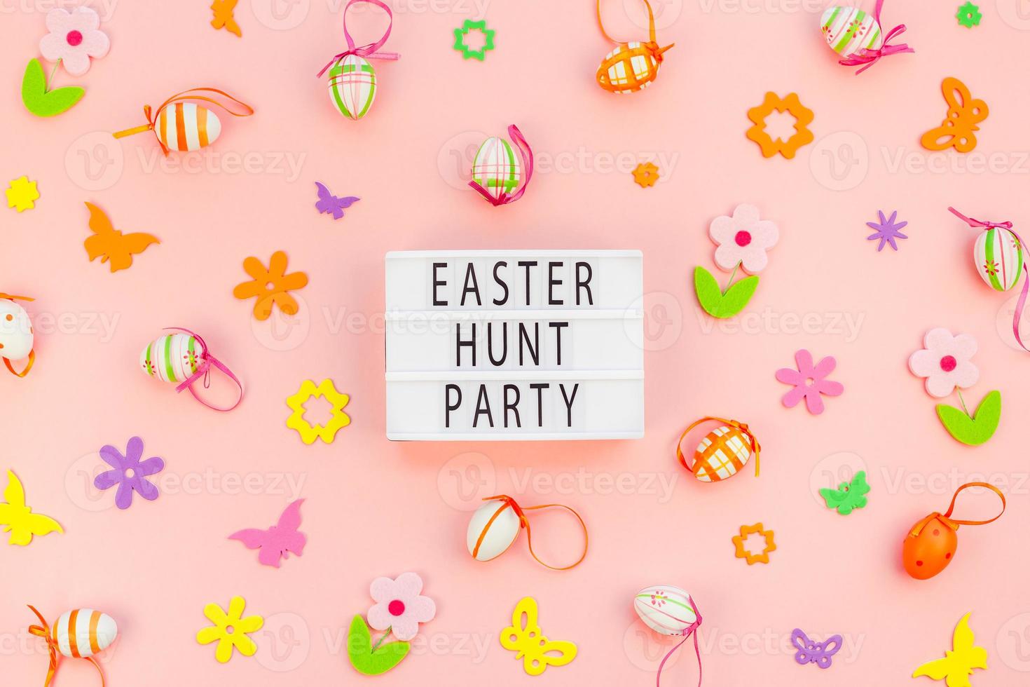 Creative Easter flat lay holiday text ligthbox photo