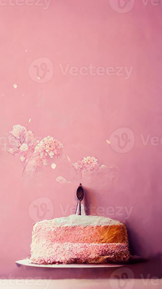 Pink background with cake photo