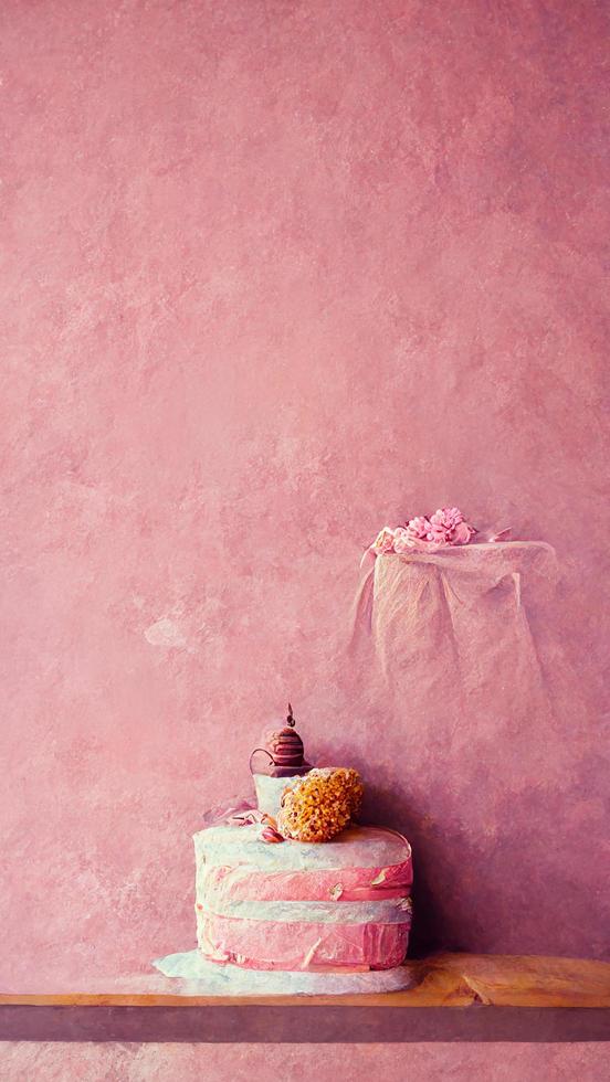 Pink background with cake photo