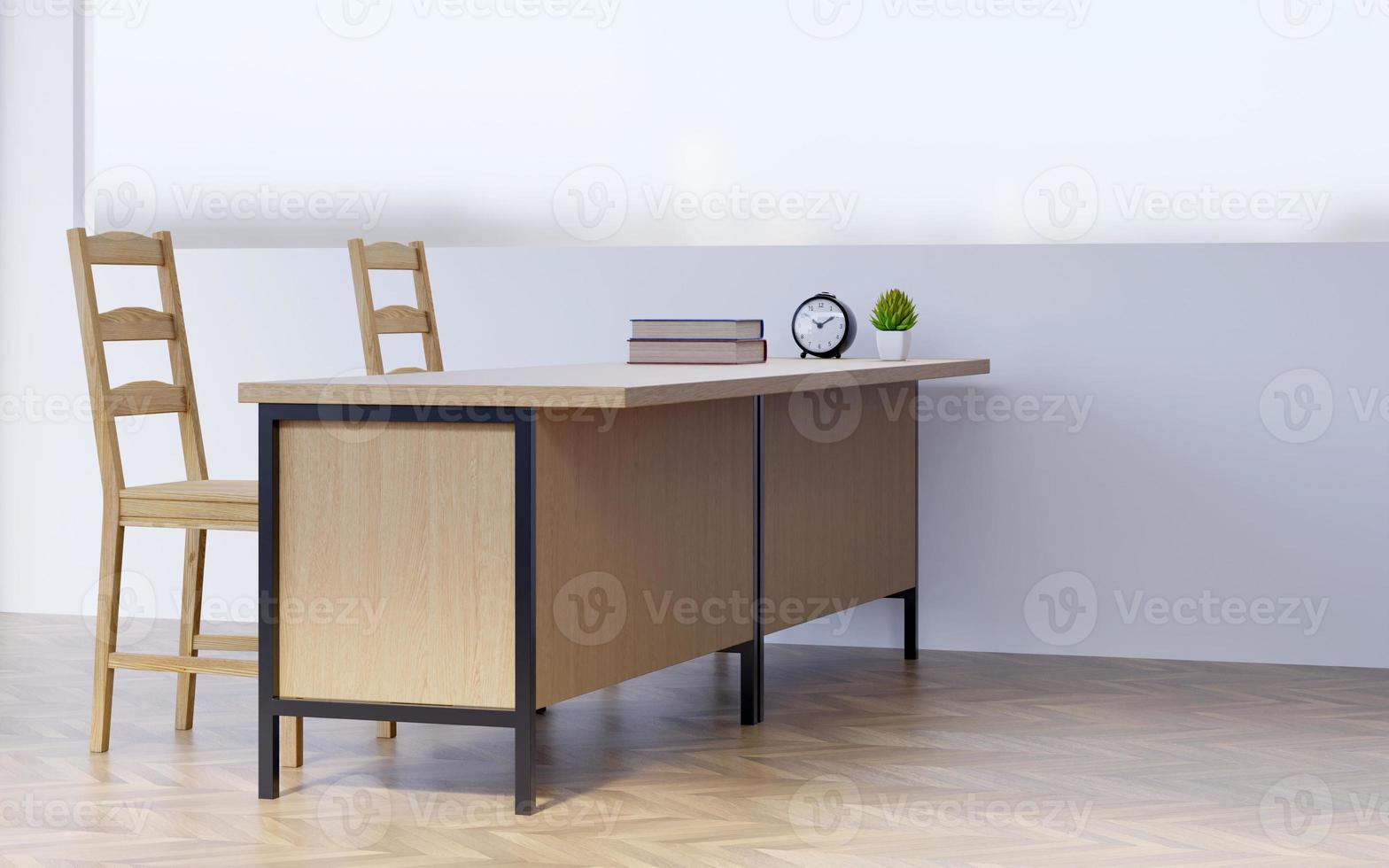 3D rendering Classic desktop table scene, Wood office scene photo