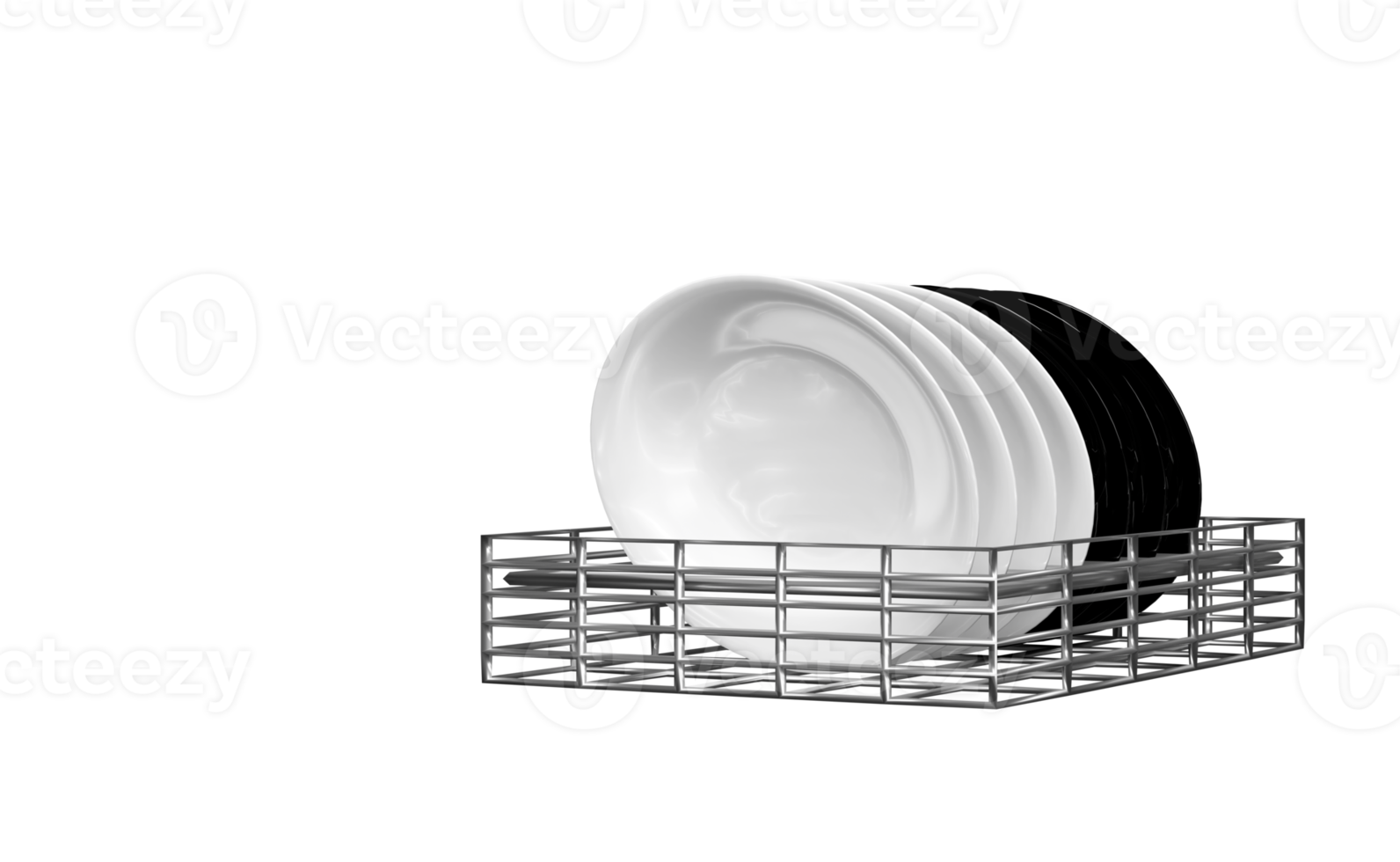 Estante de secado de platos 3d para mostrador de cocina aislado. concepto de estilo de moda, ilustración de presentación 3d png