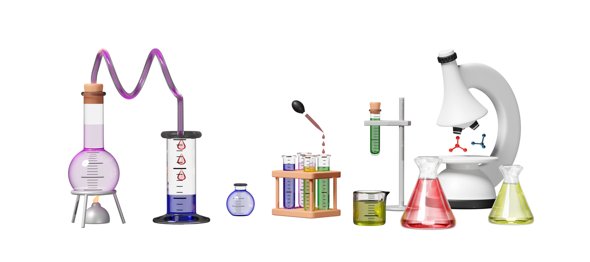 3d Science Experiment Kit With Alcohol Lamp Beaker Test Tube 3d Science Experiment Kit With Alcohol Lamp Beaker Test Tube Microscope Isolated Classroom Online Innovative Education Concept 3d Render Illustration Png