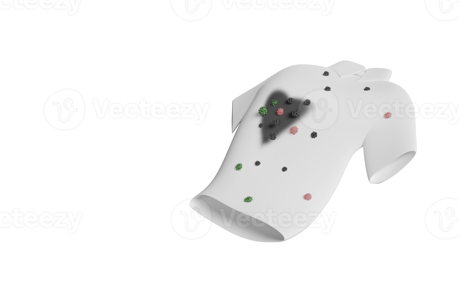 3d montrent la saleté, le virus sur la chemise pour le détergent publicitaire isolé. illustration de rendu 3d png