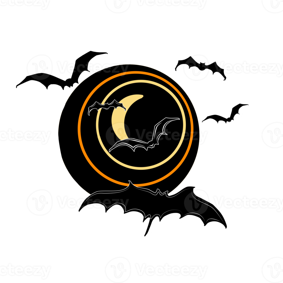 Bat and Moon black for Halloween png