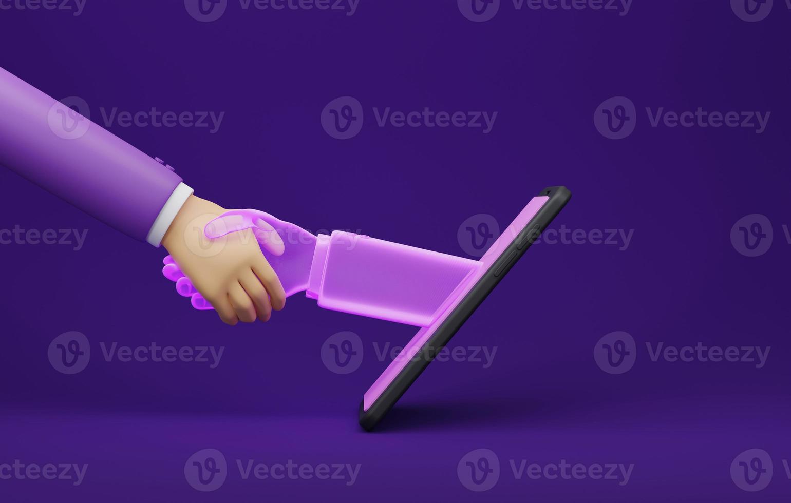 Businessmen join hands with holograms to do business on mobile. 3D rendering, 3D illustration photo