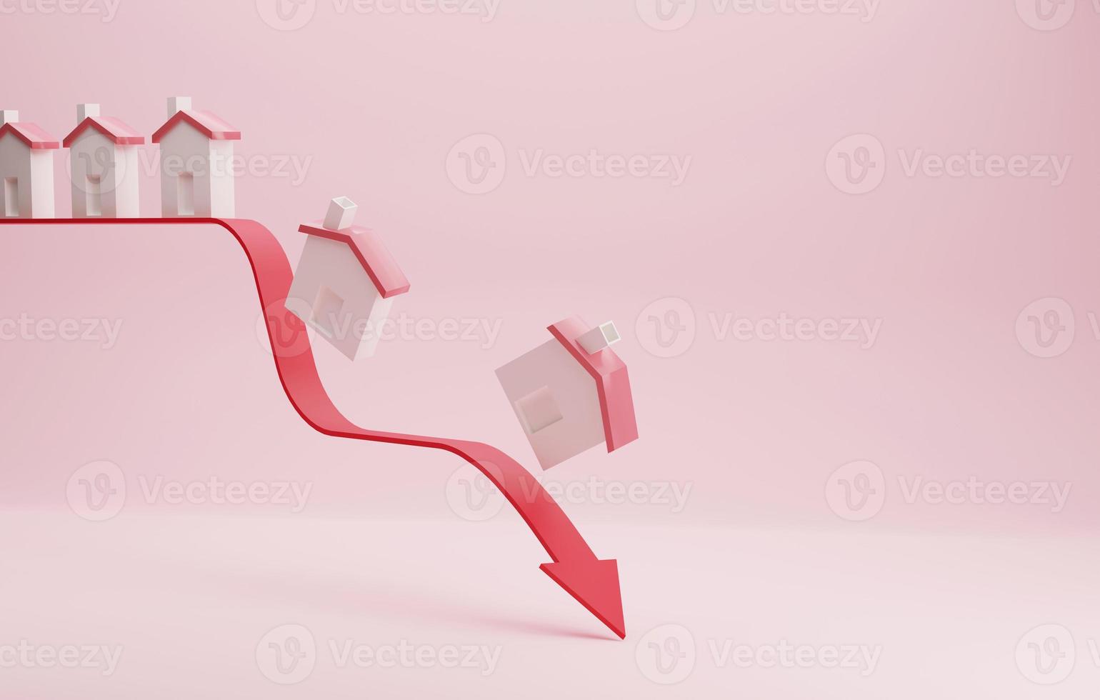 Graph of real estate market where arrowhead is falling. 3D rendering, 3D illustration photo