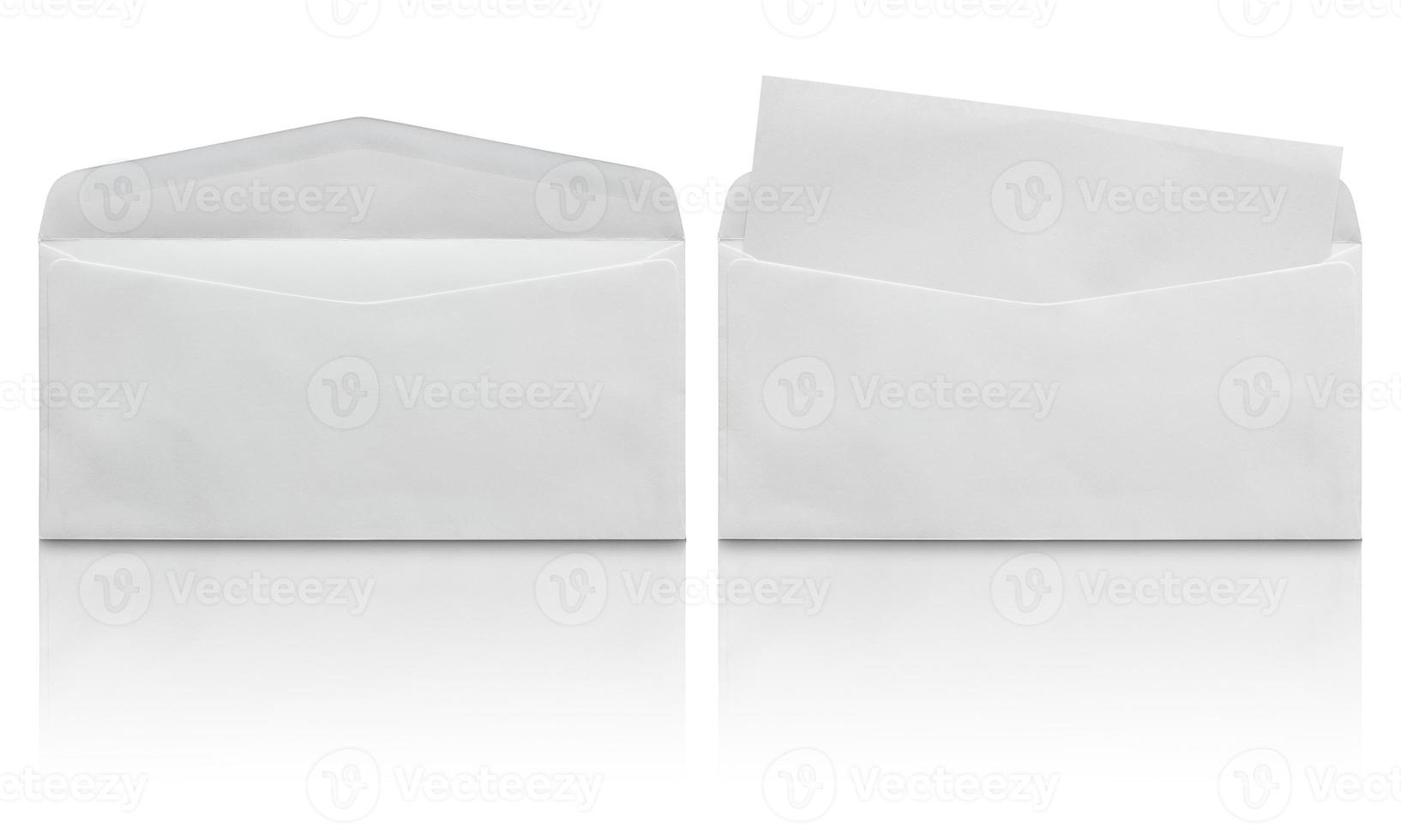 open white envelope with blank letter isolated on white background photo