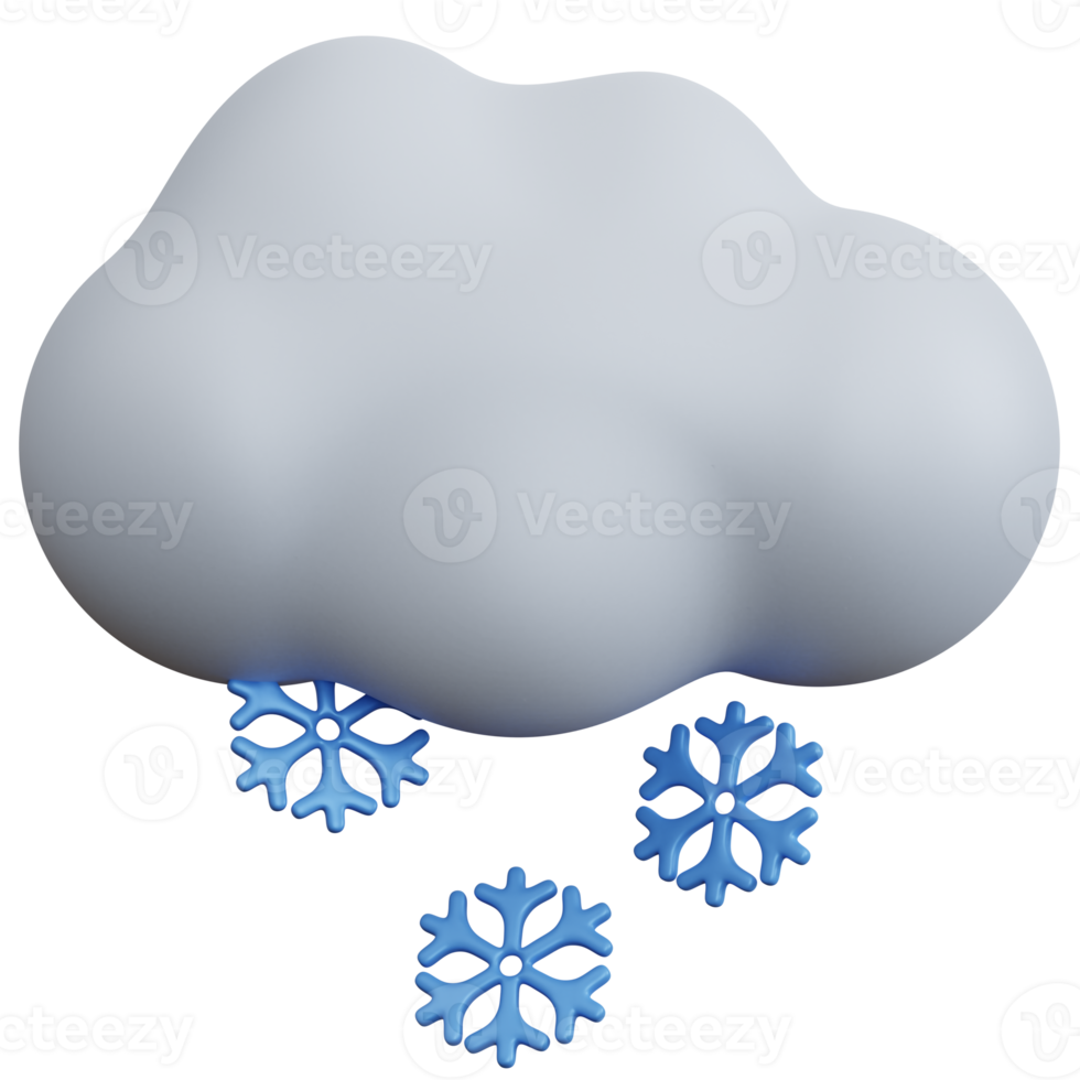 Nuages de rendu 3d avec des flocons de neige isolés png