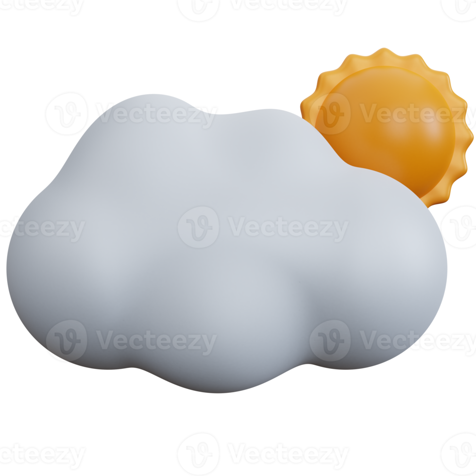 3D-Rendering-Wolke mit Sonne isoliert png