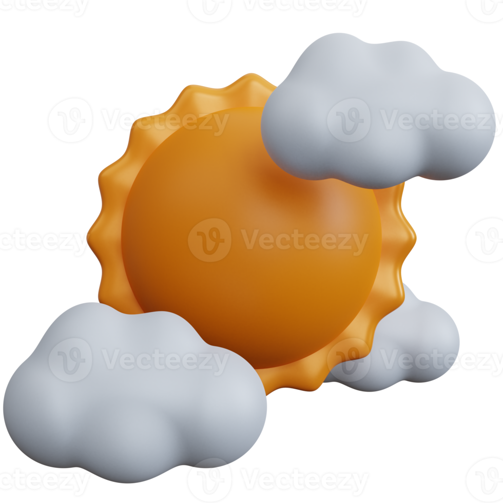 sol de renderização 3D com três nuvens isoladas png