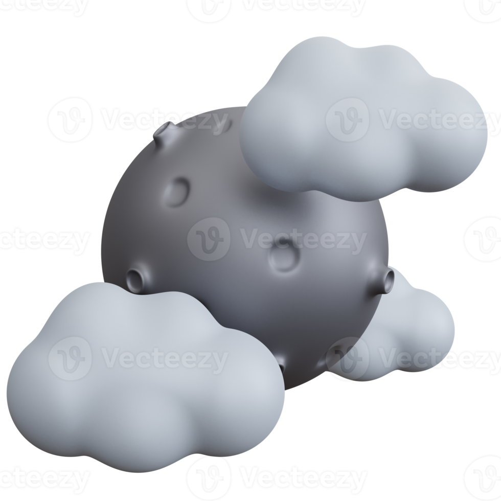 3d rendering moon with three clouds isolated png