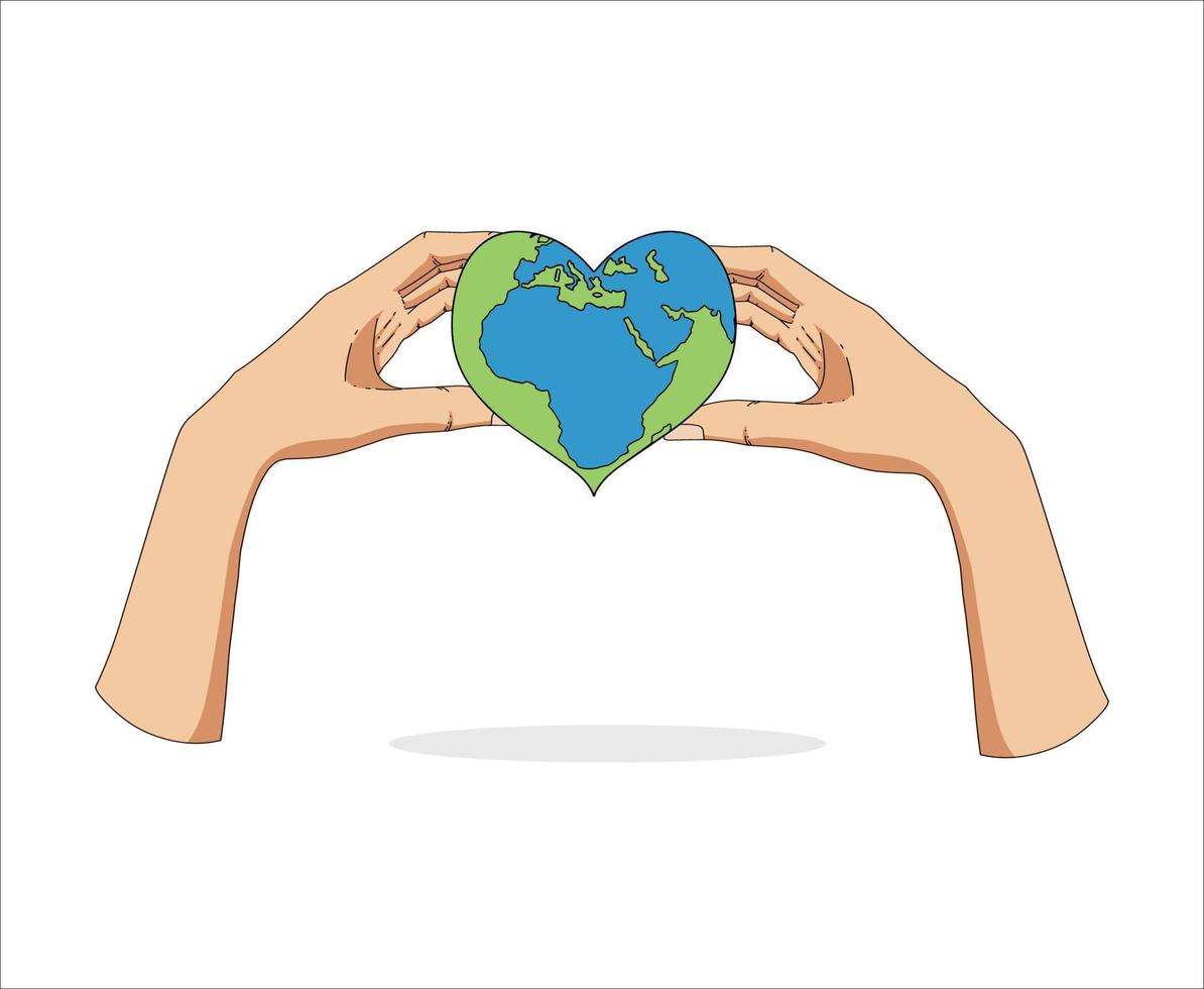 Symbol Globe Heart with Hands Vector