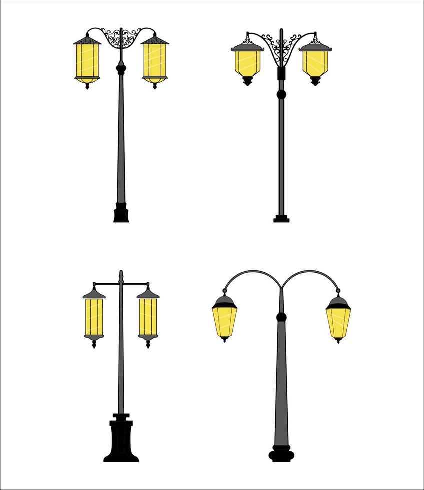 Set of Street Lamp Vintage Colored Vector