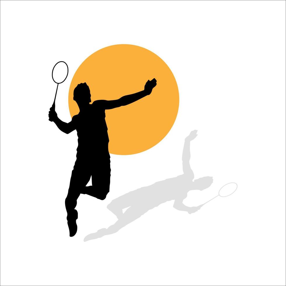 hombre jugador de bádminton con sombra en un círculo naranja vector