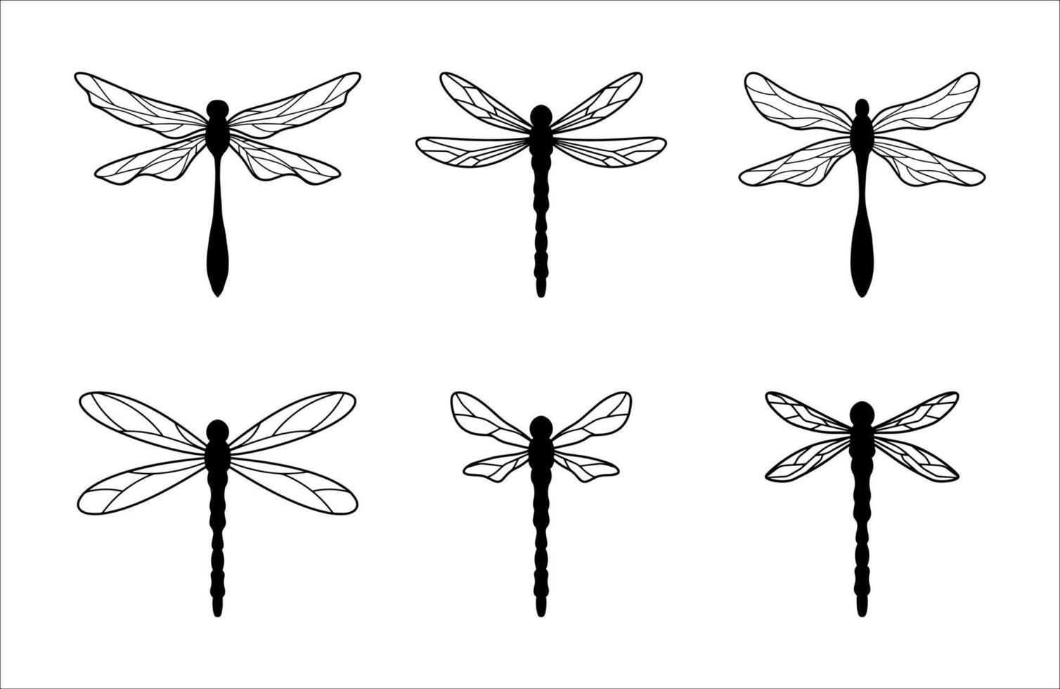 Set of Dragonfly Insect Black Silhouette vector