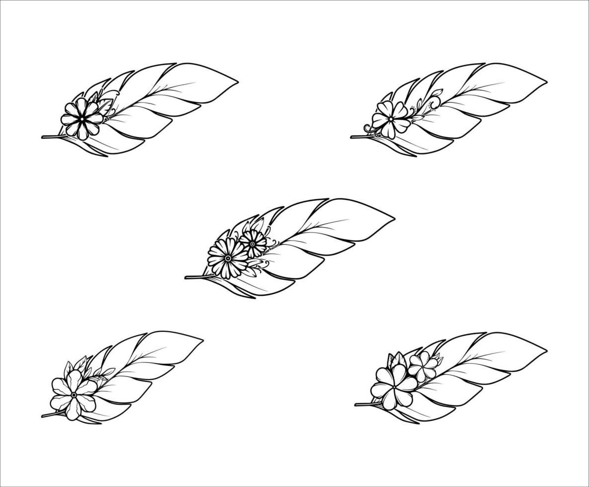 colección de ilustraciones de plumas florales seamles vector