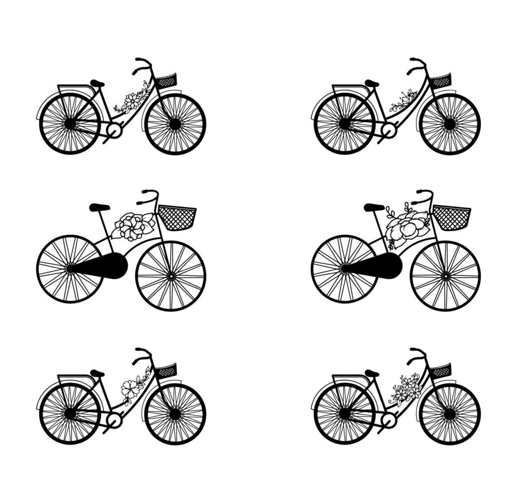 Decoration Bicycle with Floral Illustrations Set vector