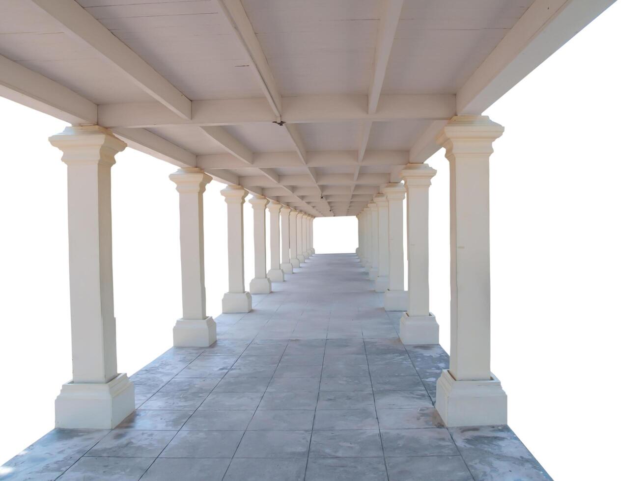 The walkway at the top is made of wood and the bottom is made of concrete. Isolated on white background photo