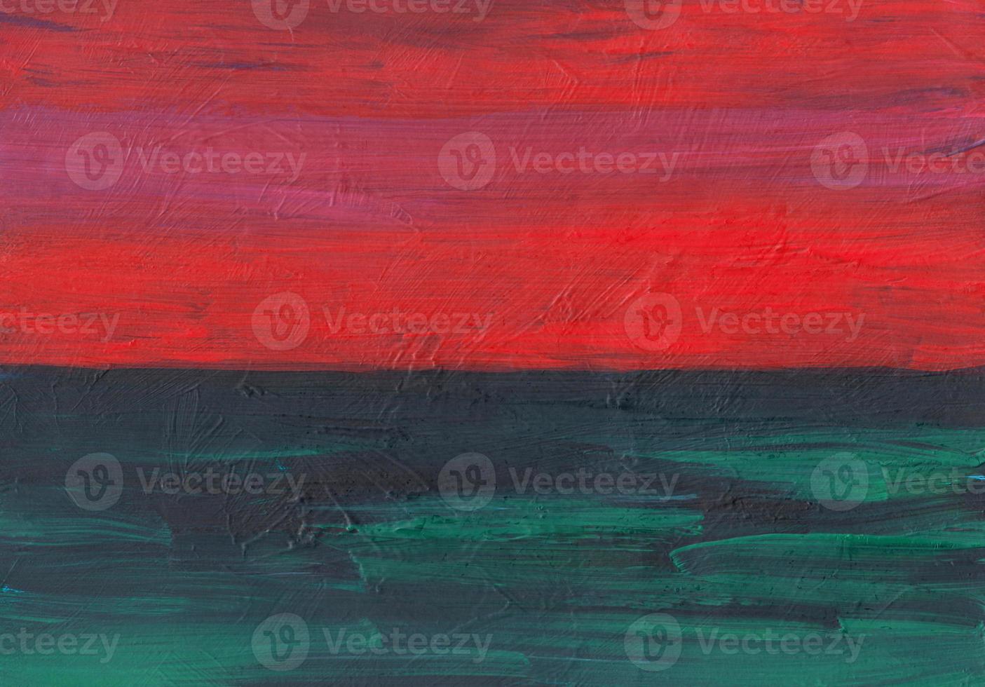 Deep red and green background painting. Abstract minimalist landscape. Hand drawn oil textured. Brush strokes of paint on paper. Contemporary art. Modern artwork. photo