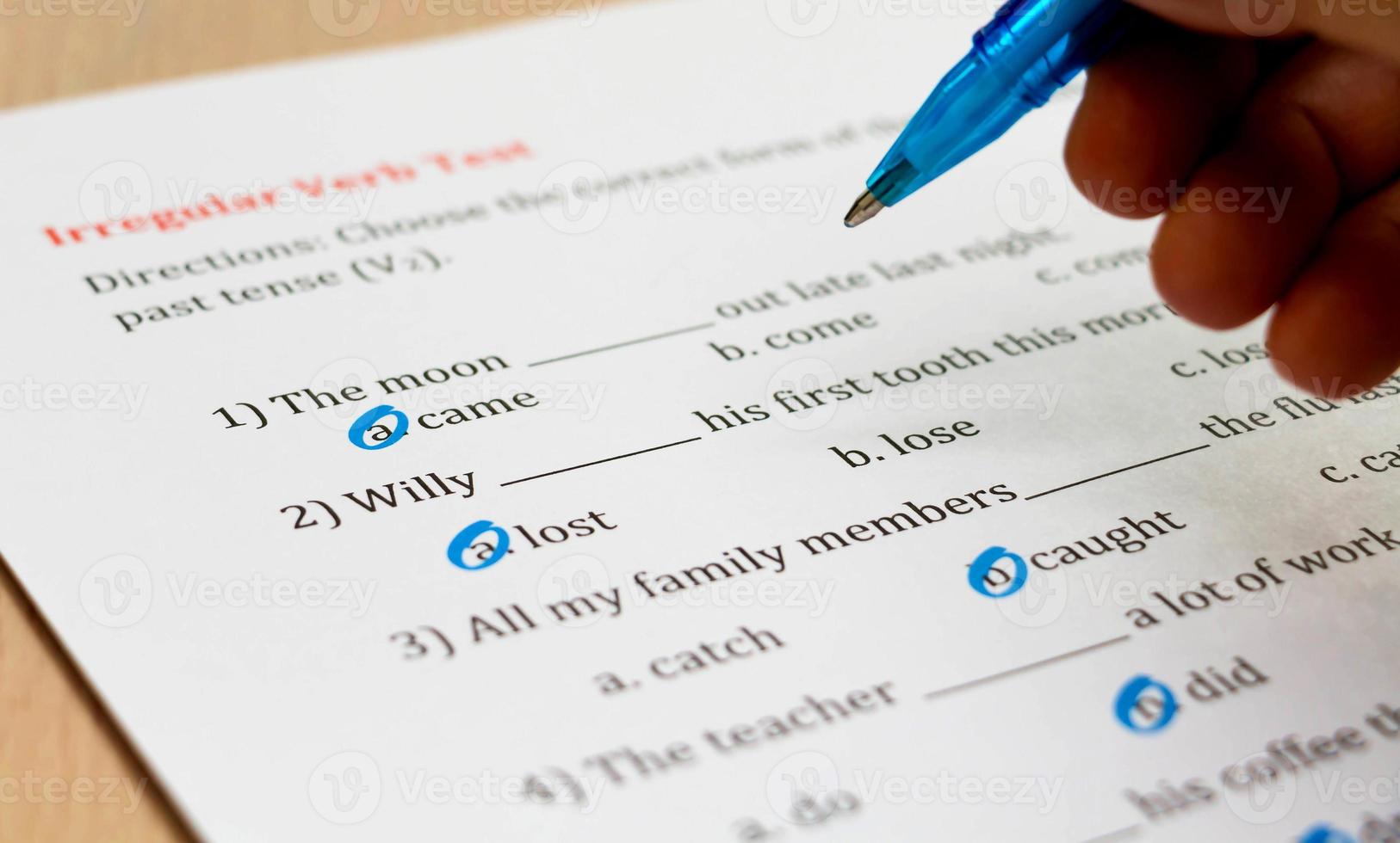 english exam on table photo