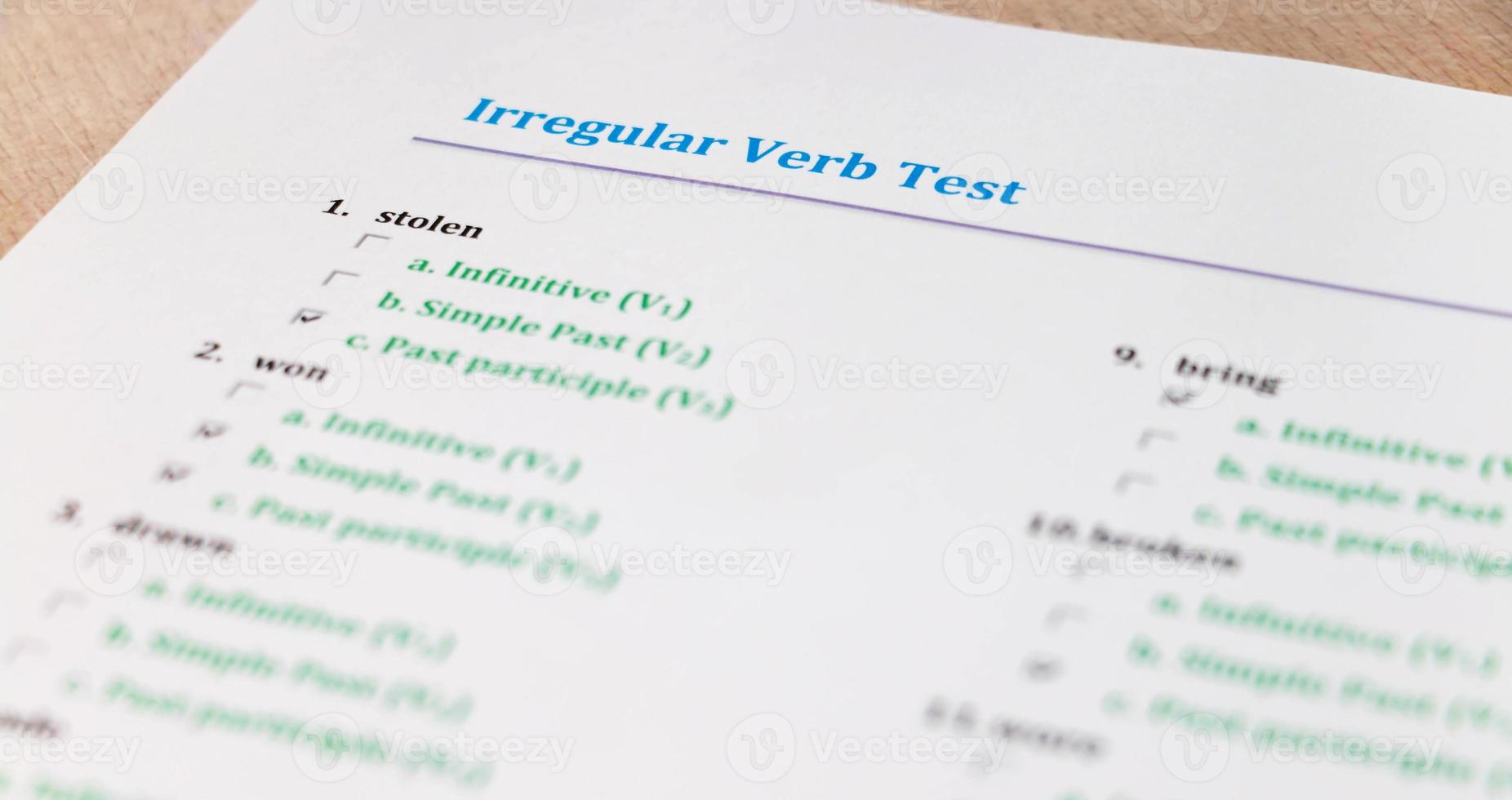 english exam on table photo