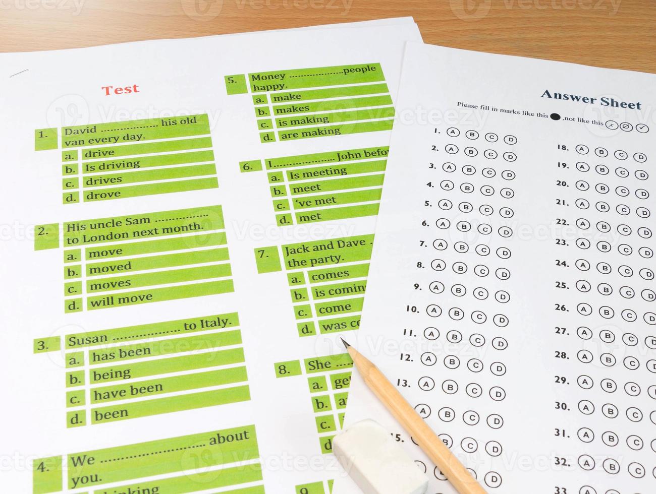 english test and answer sheet photo