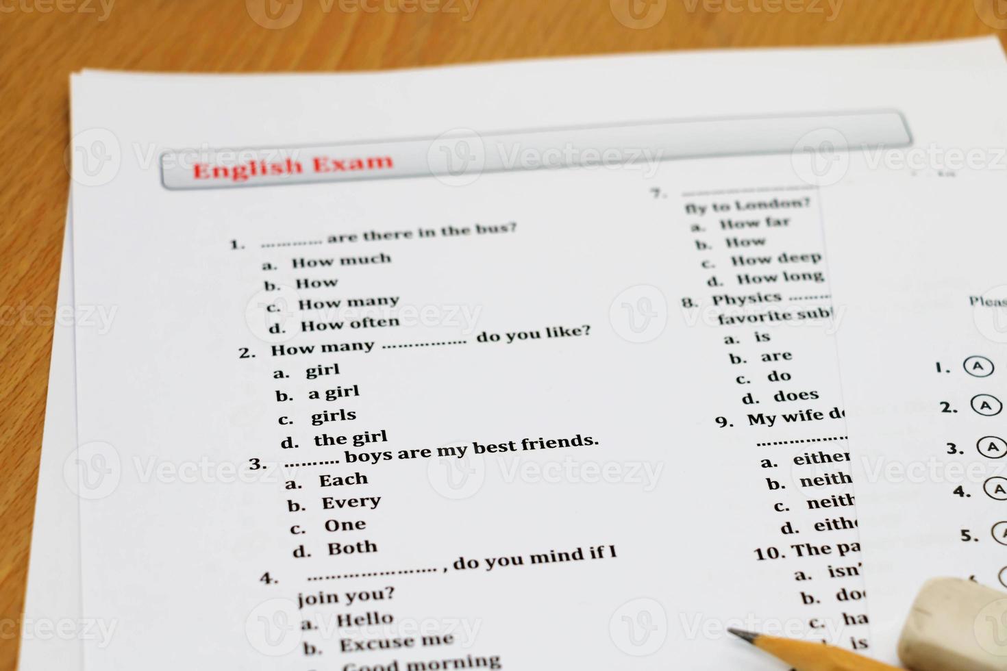 english exam on table photo