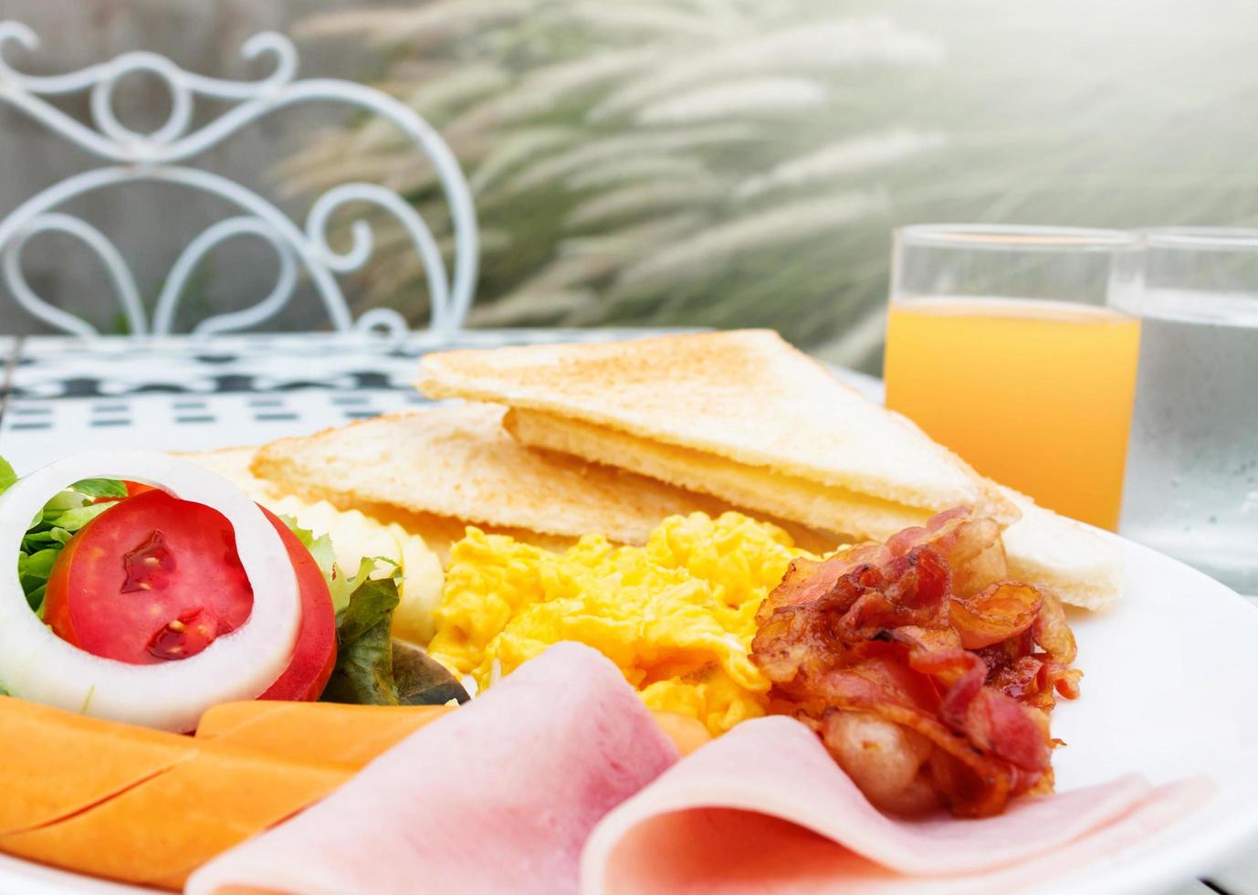 american breakfast with orange juice photo