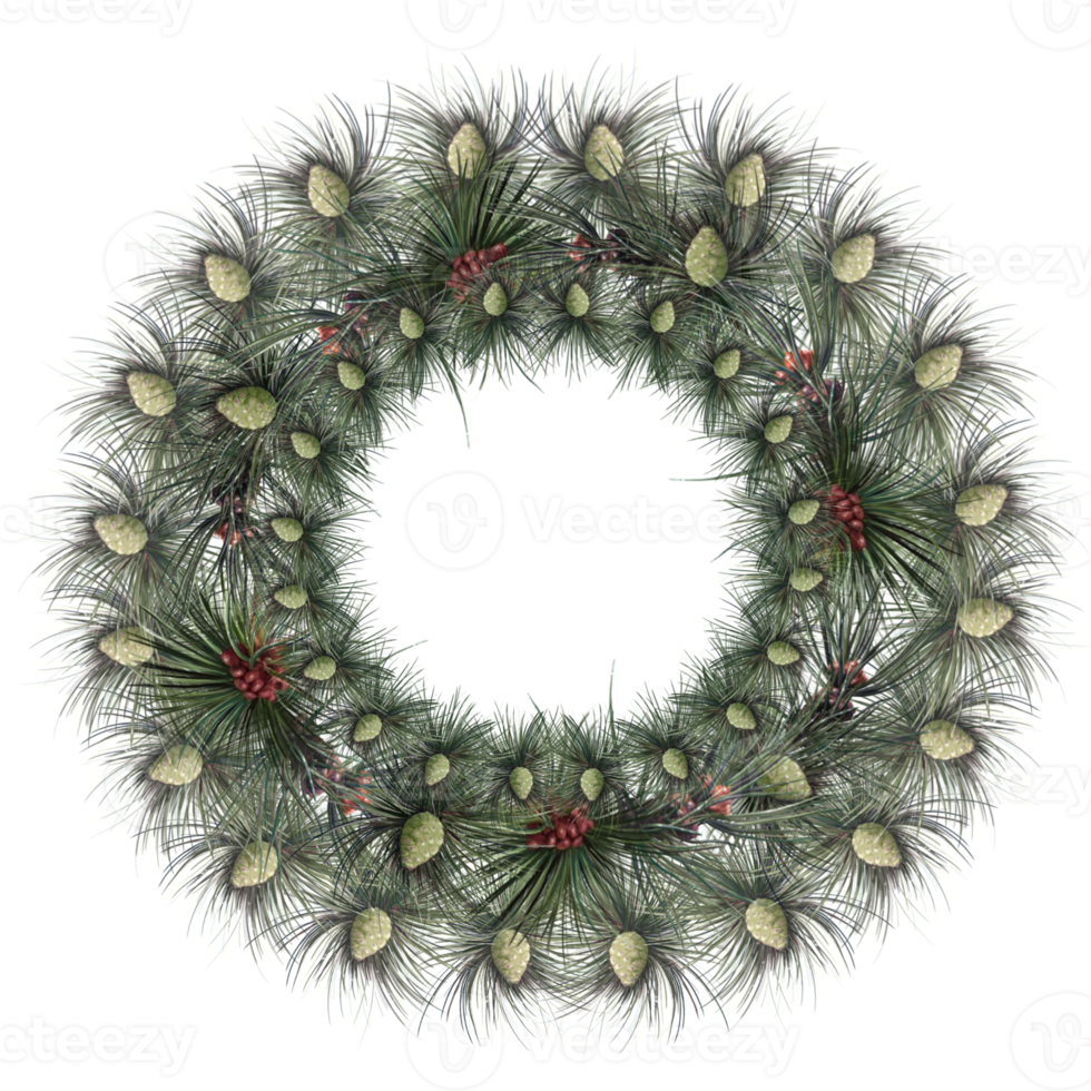 christmas wreath of virgin pine decorated with cones illustration png