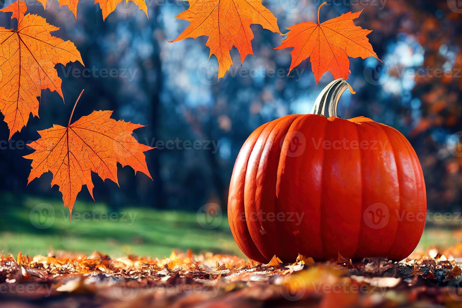 Autumn still life - pumpkins, autumn leaves and physalis photo