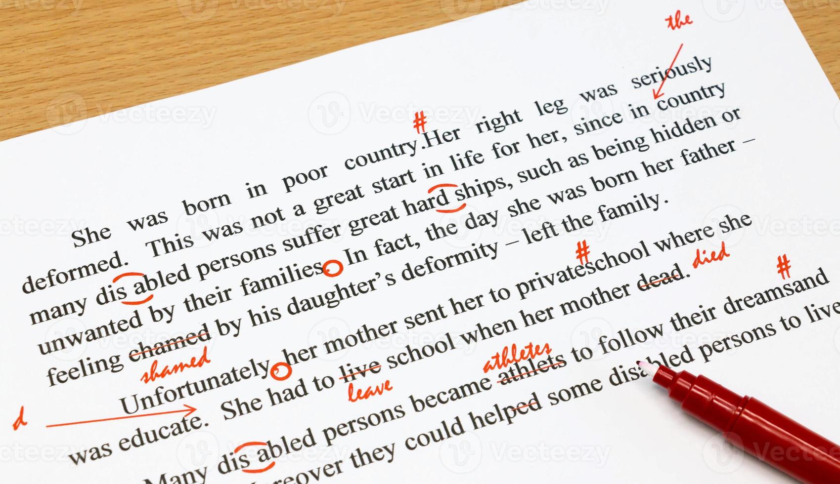 proofreading sheet on table photo