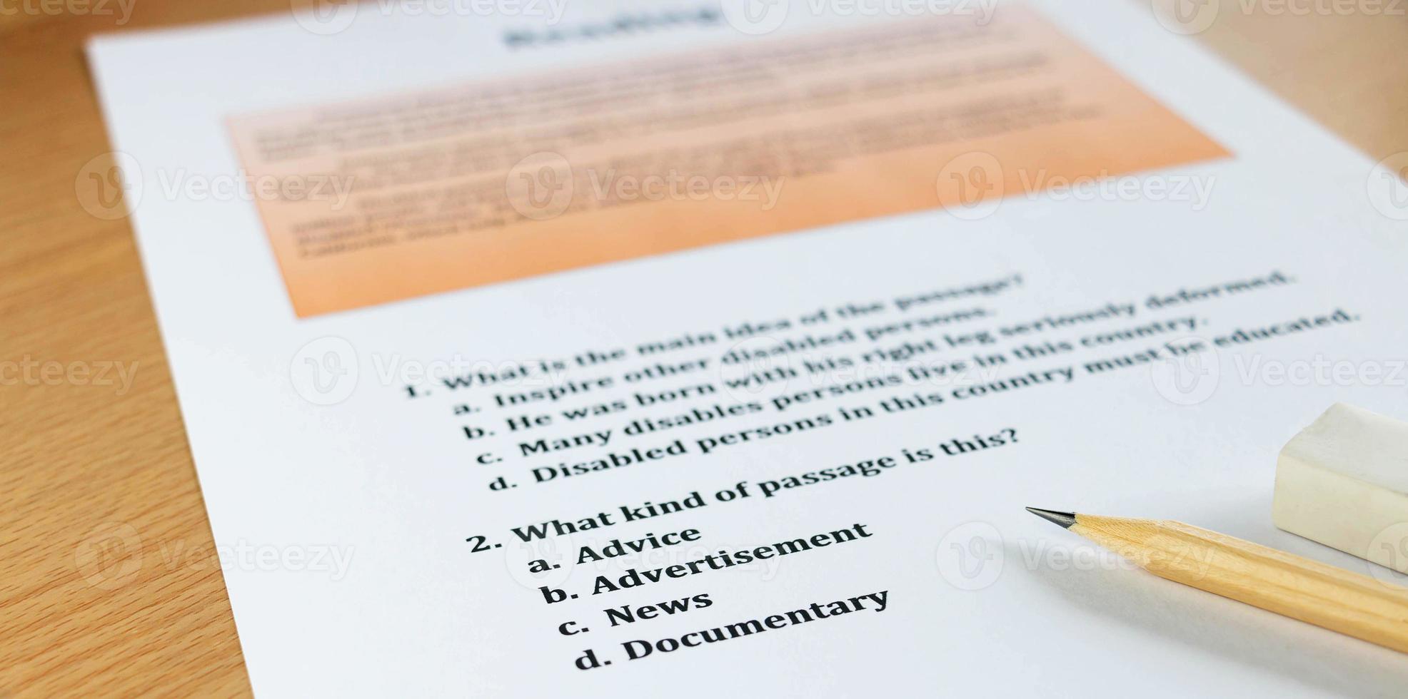 reading sheet on table photo