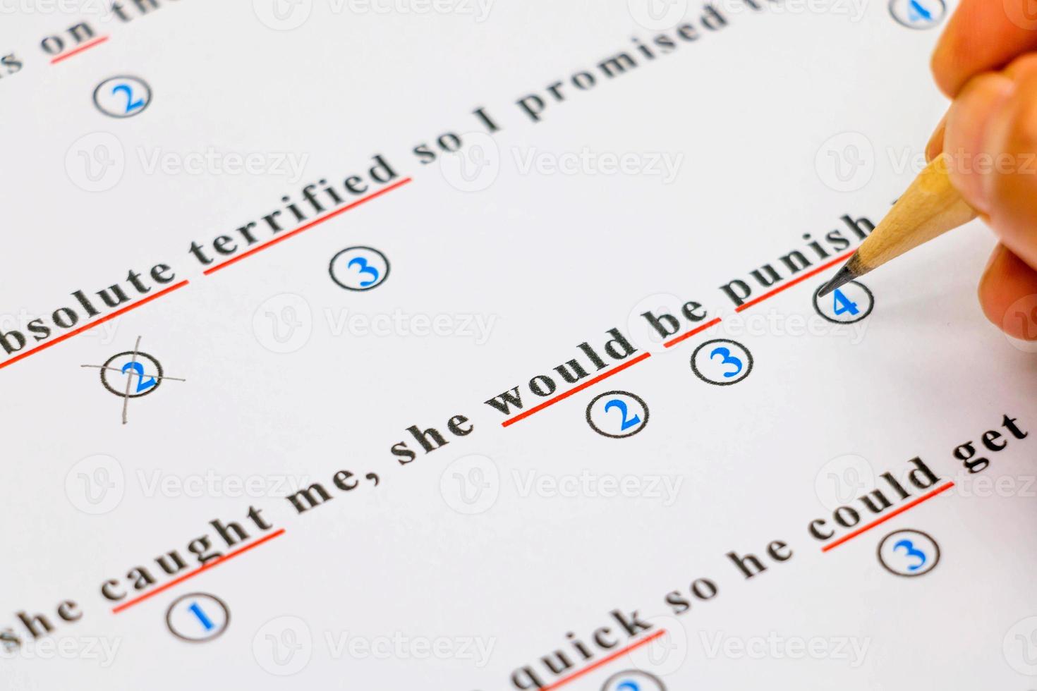 english multiple choice exam sheet photo