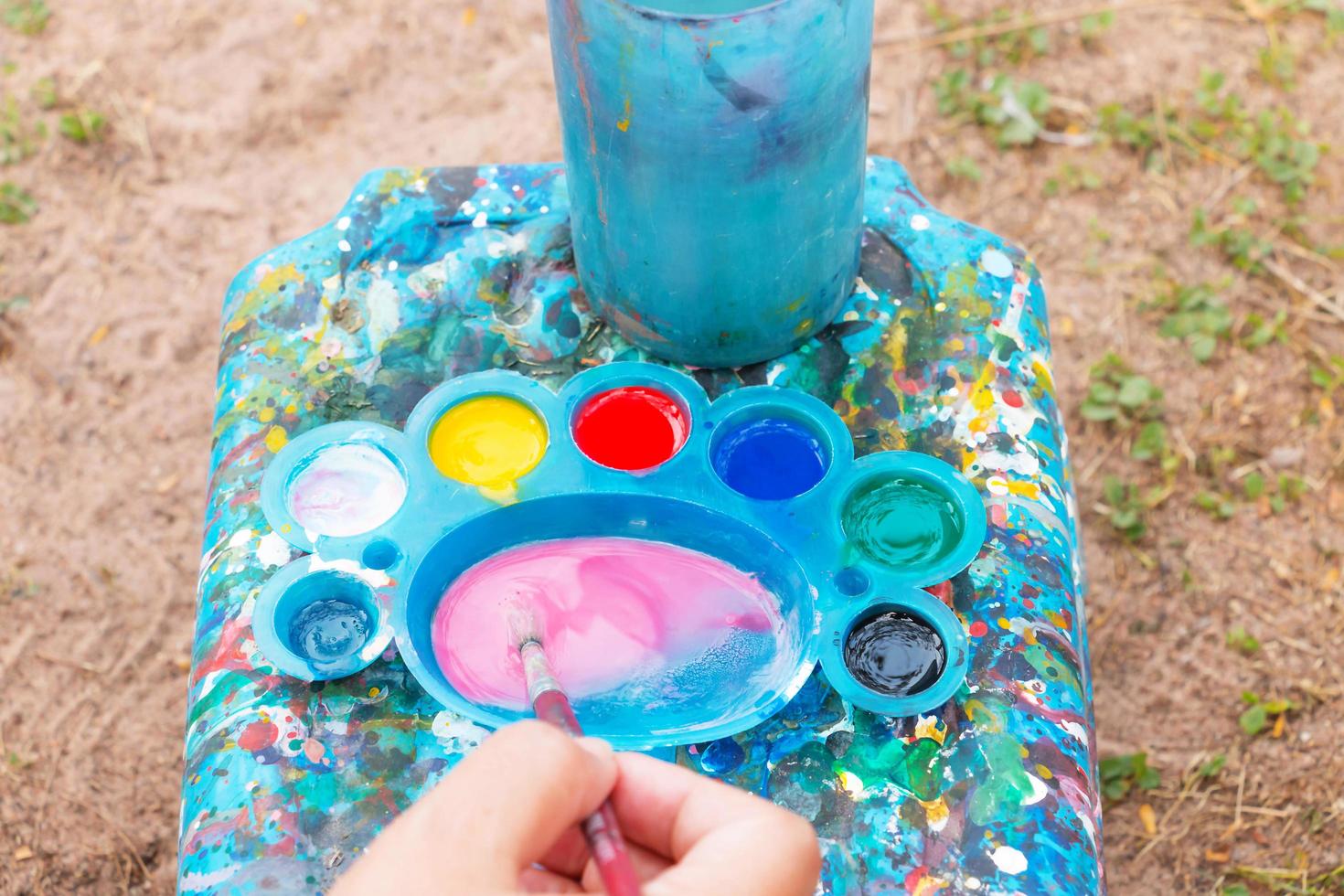 color filled palette on table photo