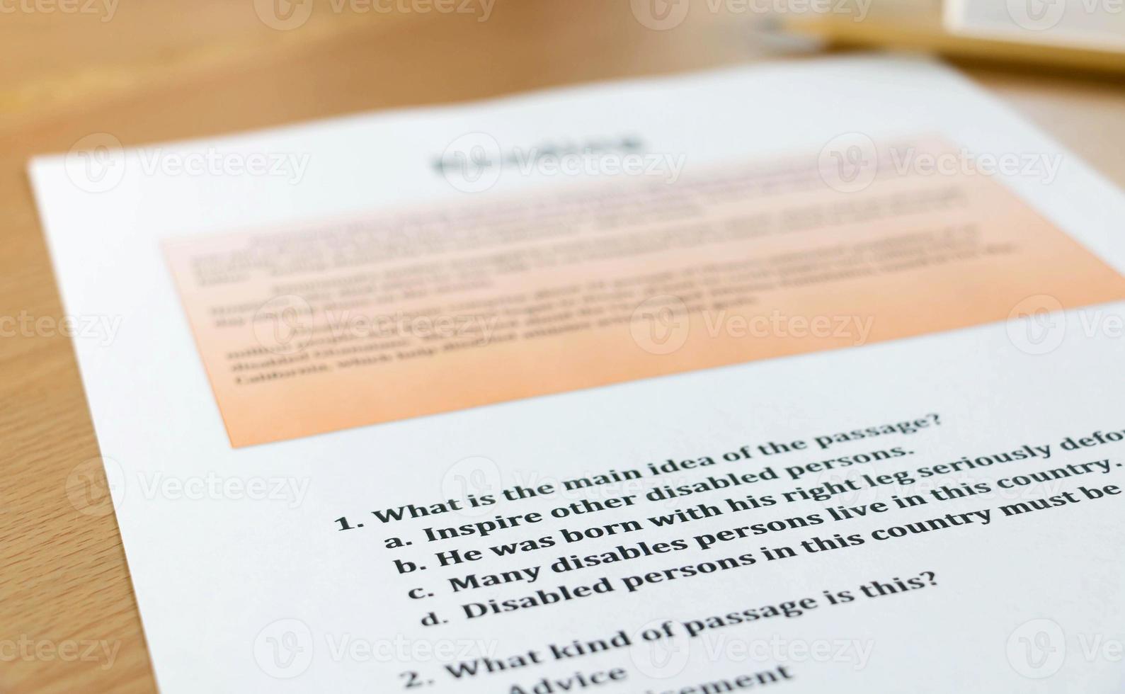 reading sheet on table photo