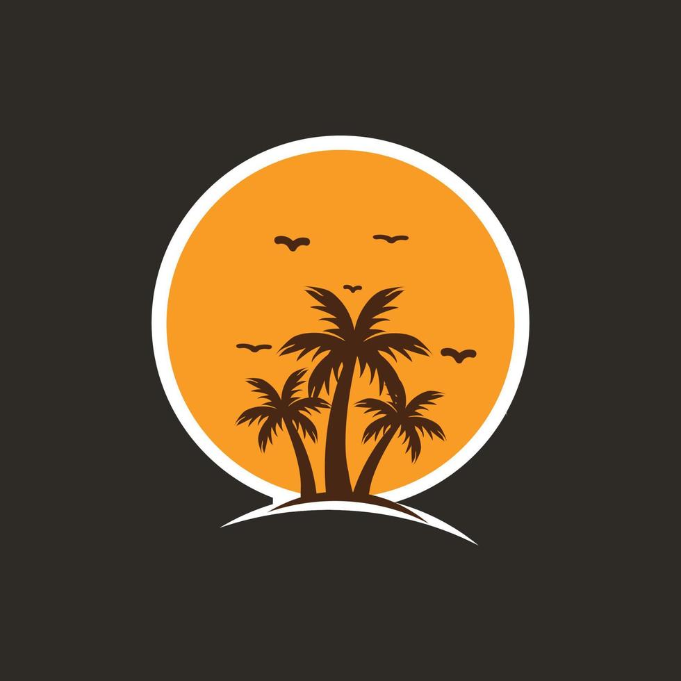 ilustración vectorial de palmera, cocotero, puesta de sol, playa, verano, paisaje. diseño vectorial que es muy adecuado para logotipos, sitios web, aplicaciones, elementos, pancartas, panfletos, etc. vector