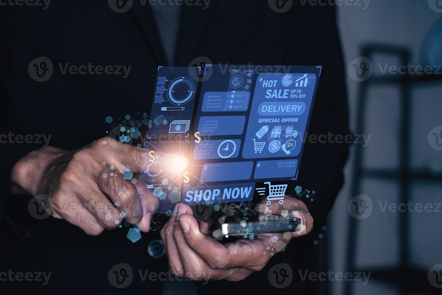 Asian Man inspection or man business engineer hold smartphone touch touching UI screen interface covid 19 ai for shopping online technology of tech smartphone application photo
