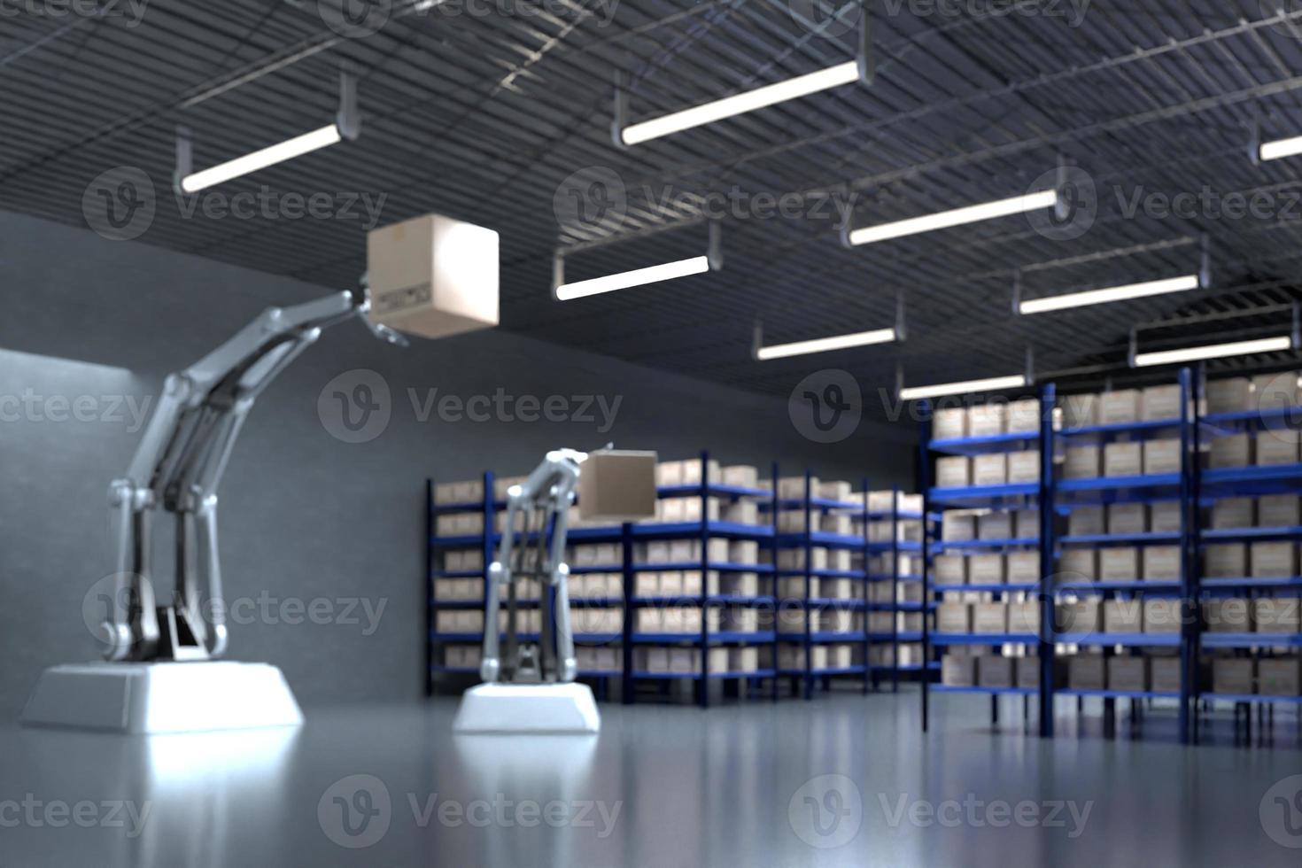 Blur Backgroung transports truck Box with AI interface Object for manufacturing industry technology Product export and import of future Robot cyber in the warehouse by Arm mechanical future technology photo
