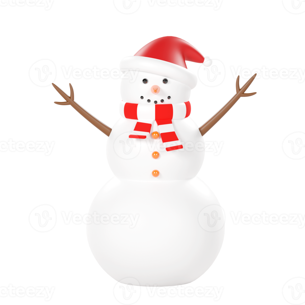 Christmas snowman isolated 3d render png