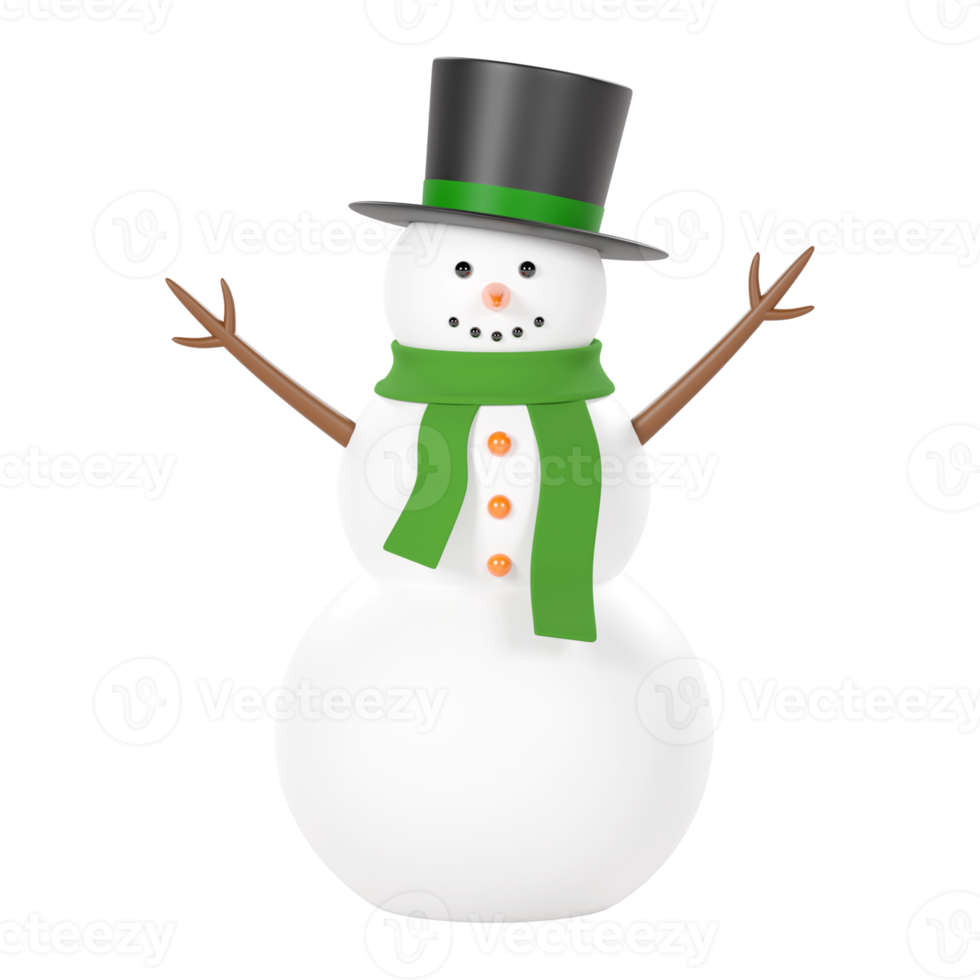 Christmas snowman isolated 3d render png