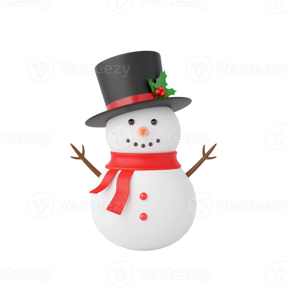 Christmas snowman isolated 3d render png