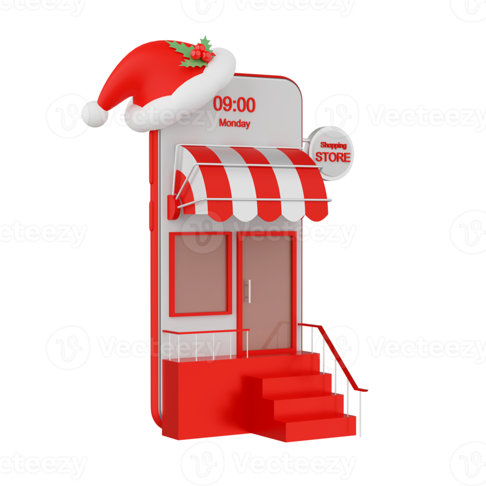 Smartphone with Santa hat isolated 3d render png