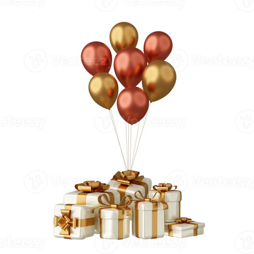 Gift with balloon isolated 3d render png