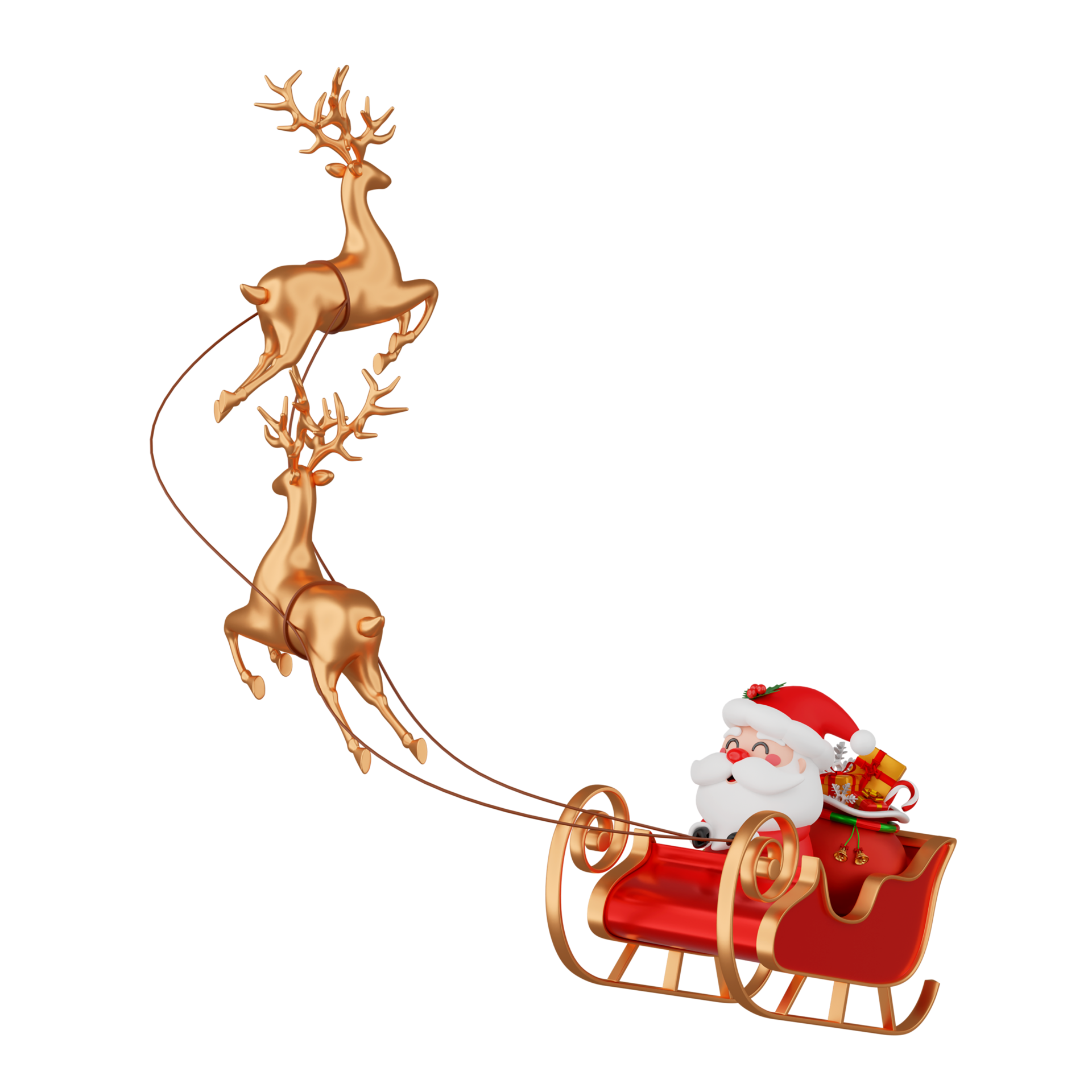 Santa Claus on sleigh with reindeer isolated 3d render 11704221 PNG
