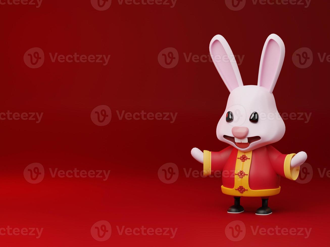 3d illustration of cute rabbits for Happy chinese new year 2023 year of the rabbit zodiac sign with flower,lantern,asian elements gold on color Background. photo