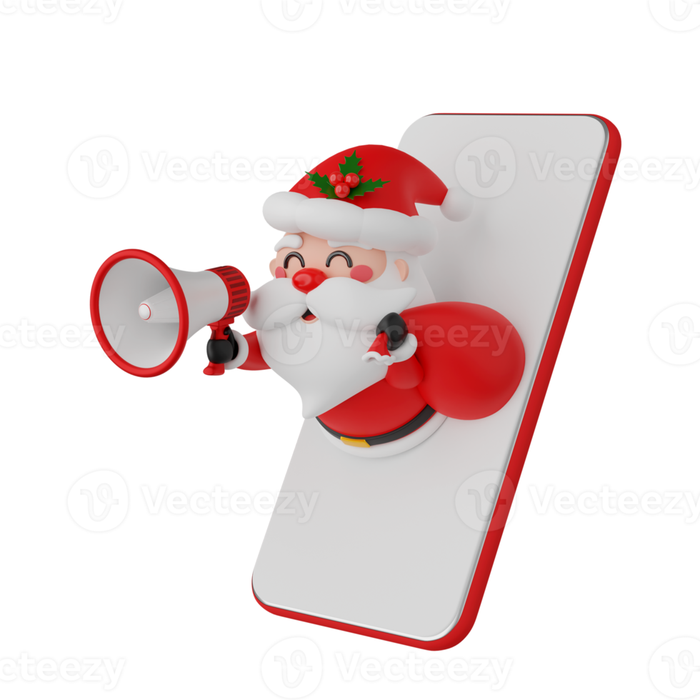 Santa Claus with smartphone isolated 3d render png