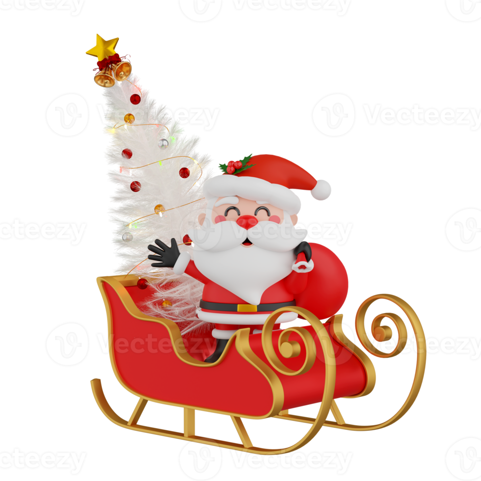 Santa Claus on sleigh isolated 3d render png