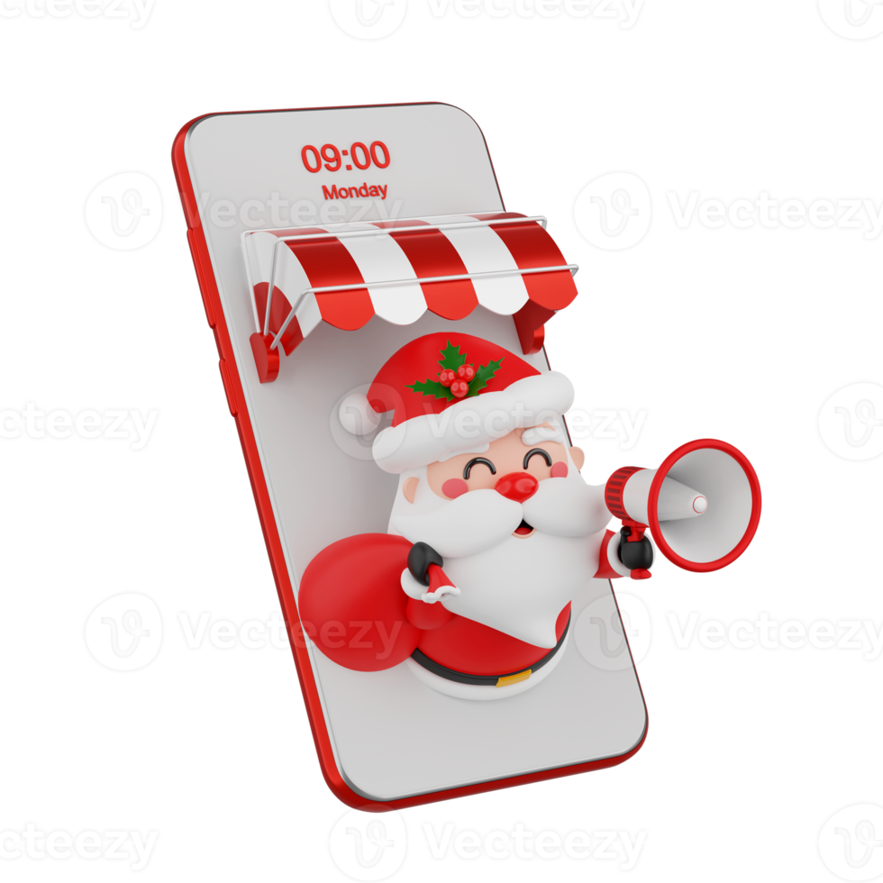 Santa Claus con smartphone isolato 3d rendere png