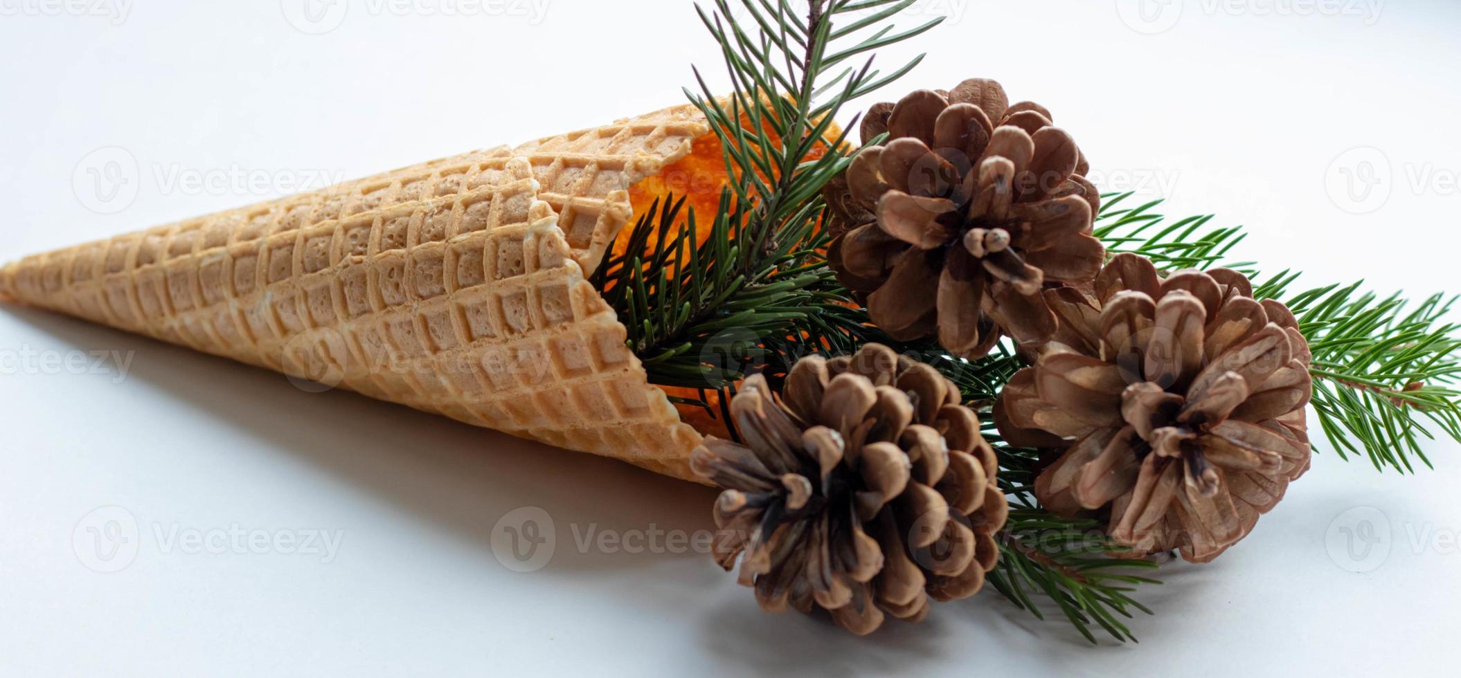 and ice cream cones on white background. photo