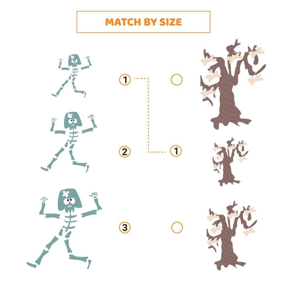 Match by size for cartoon skeleton and tree. vector